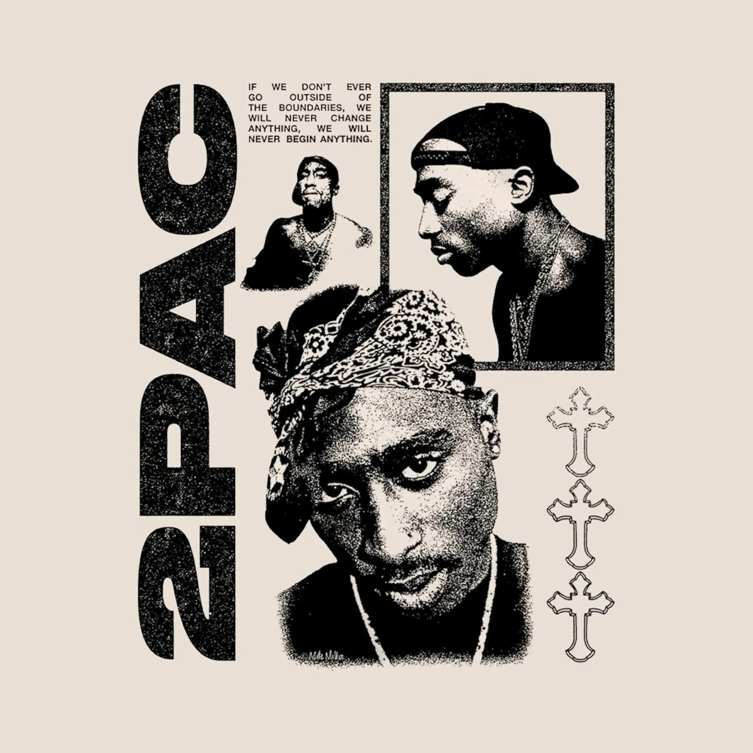 2Pac T Shirt Tupac Shakur Photos Quote Adult Tan Short Sleeve 90s Rap Vintage Style Graphic Tees
