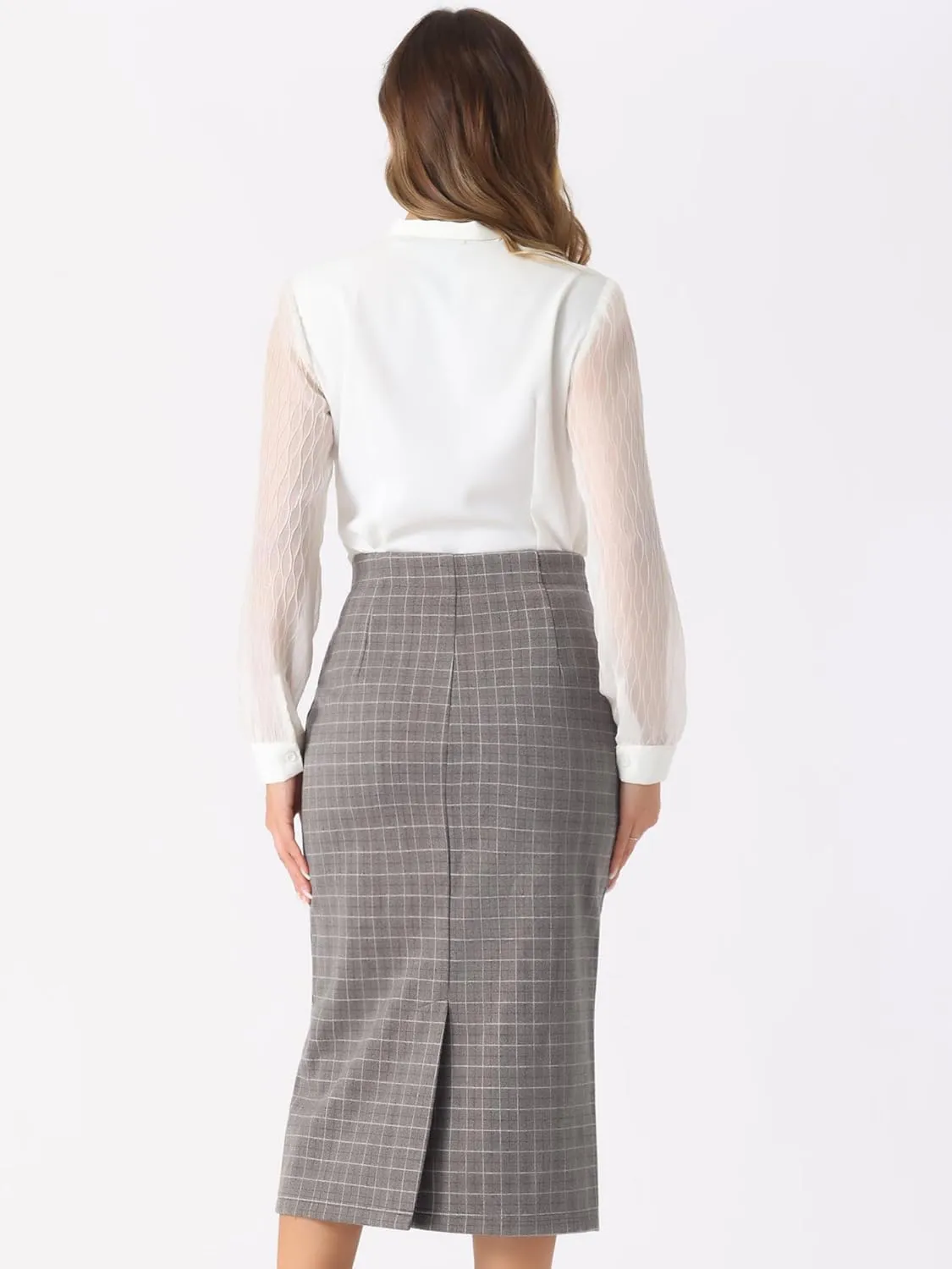 Allegra K Women's Plaid Pencil Skirt High Waist Vintage Zipper Back Split Work Bodycon Midi Skirts