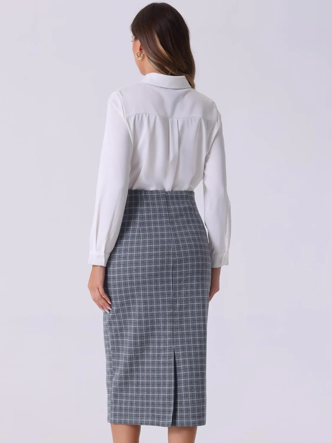 Allegra K Women's Plaid Pencil Skirt High Waist Vintage Zipper Back Split Work Bodycon Midi Skirts