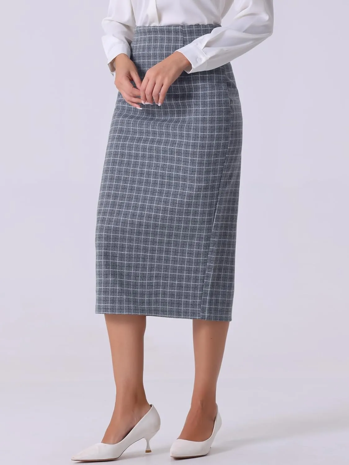 Allegra K Women's Plaid Pencil Skirt High Waist Vintage Zipper Back Split Work Bodycon Midi Skirts
