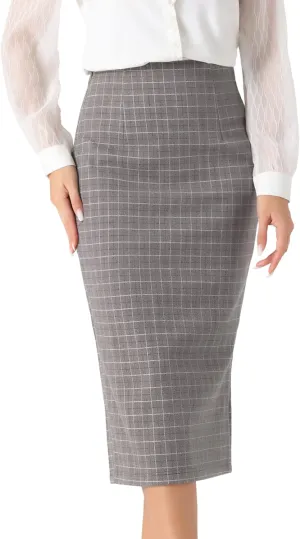 Allegra K Women's Plaid Pencil Skirt High Waist Vintage Zipper Back Split Work Bodycon Midi Skirts
