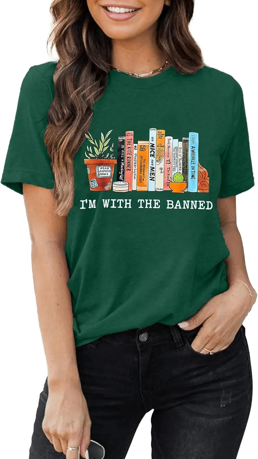 Banned Books Shirts for Women Reading Tshirts Gifts for Teacher Bookworm Readers Librarian Bibliophile Tee Tops S-XXL