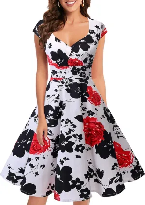 Bbonlinedress Women Short 1950s Retro Vintage Cocktail Party Swing Dresses