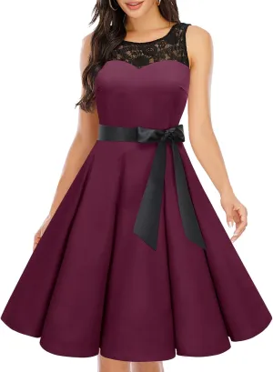 Bbonlinedress Women's 1950s Vintage Rockabilly Swing Dress Lace Cocktail Prom Party Wedding Guest Dress