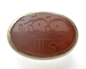 Carved Carnelian Sterling Silver Ring Size 6.5