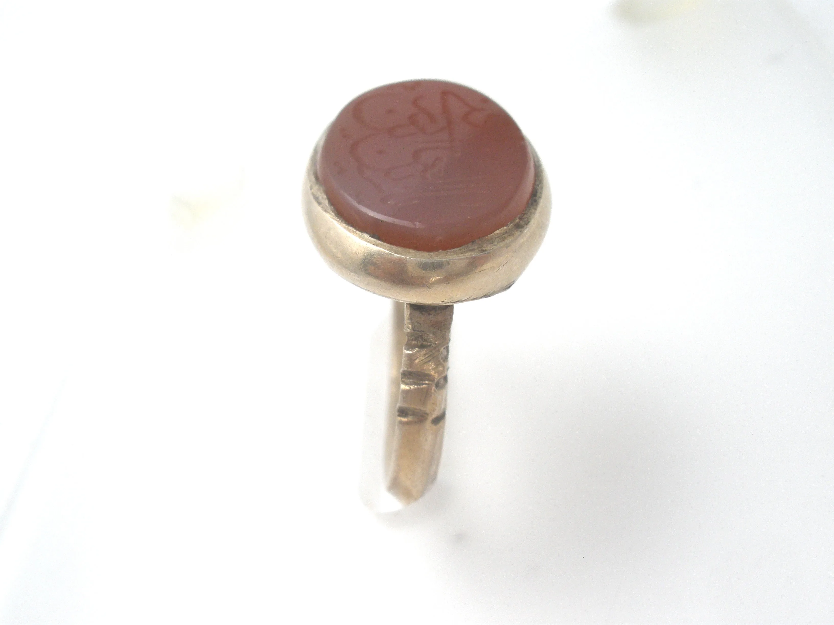 Carved Carnelian Sterling Silver Ring Size 6.5