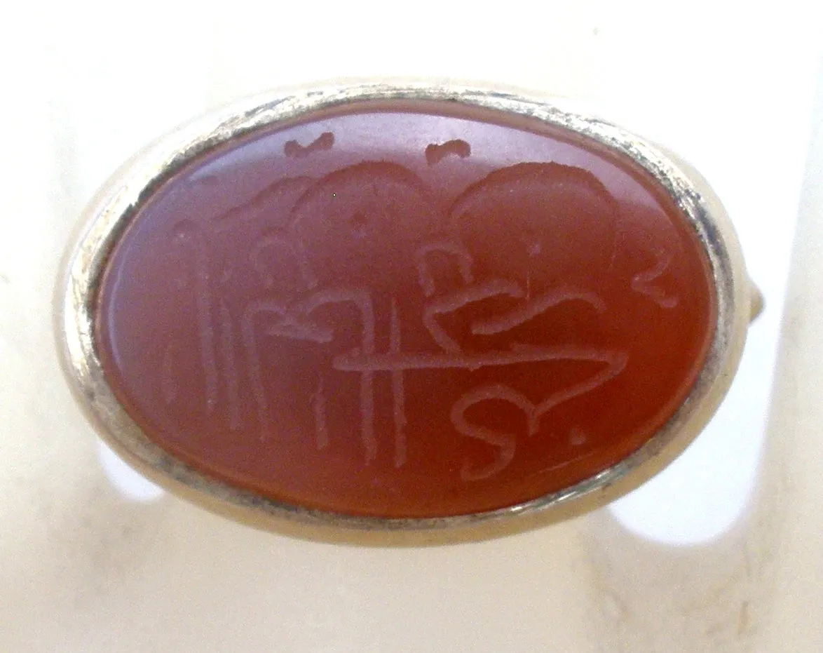 Carved Carnelian Sterling Silver Ring Size 6.5