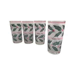 Culver Signed Mid-Century Frosted Holly and Berry Glasses (Set of 4)