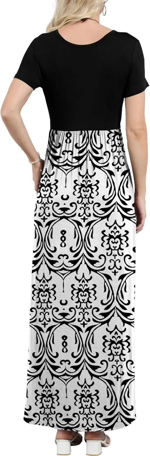 EUOVMY Women's Short Sleeve Loose Plain Maxi Dresses Casual Vacation Long Dresses with Pockets