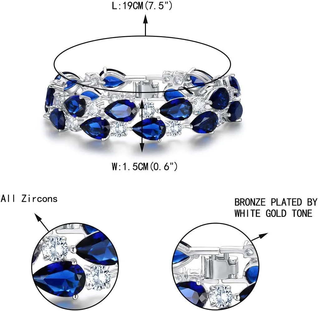EVER FAITH Women's Prong Cubic Zirconia Vintage Style Dual Layer Tear Drop Bracelet