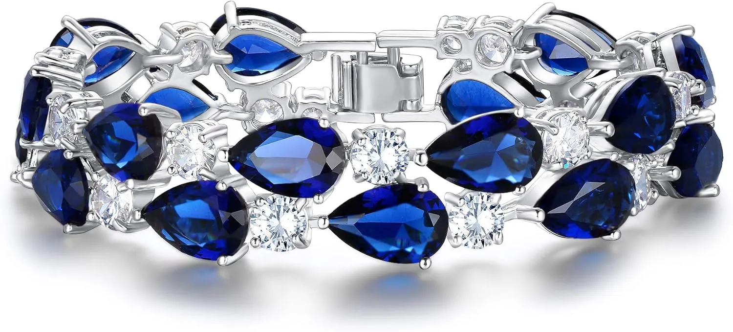 EVER FAITH Women's Prong Cubic Zirconia Vintage Style Dual Layer Tear Drop Bracelet