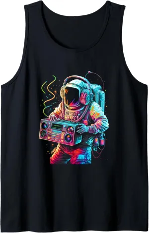 Funky Boombox Astronaut in Space Graphic for Men and Teens Tank Top