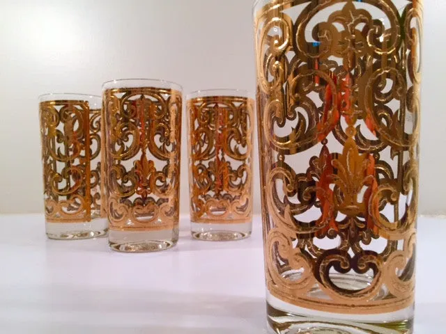 Georges Briard - Signed Mid-Century 22-Karat Gold Fleur-De-Lis Highball Glasses (Set of 4)