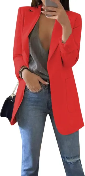 GRASWE Women Casual Loose Fit Long Sleeve Blazer Cardigan Fashion Plus Size Work Blazer