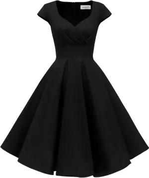 Hanpceirs Women's Cap Sleeve 1950s Retro Vintage Cocktail Swing Dresses with Pocket
