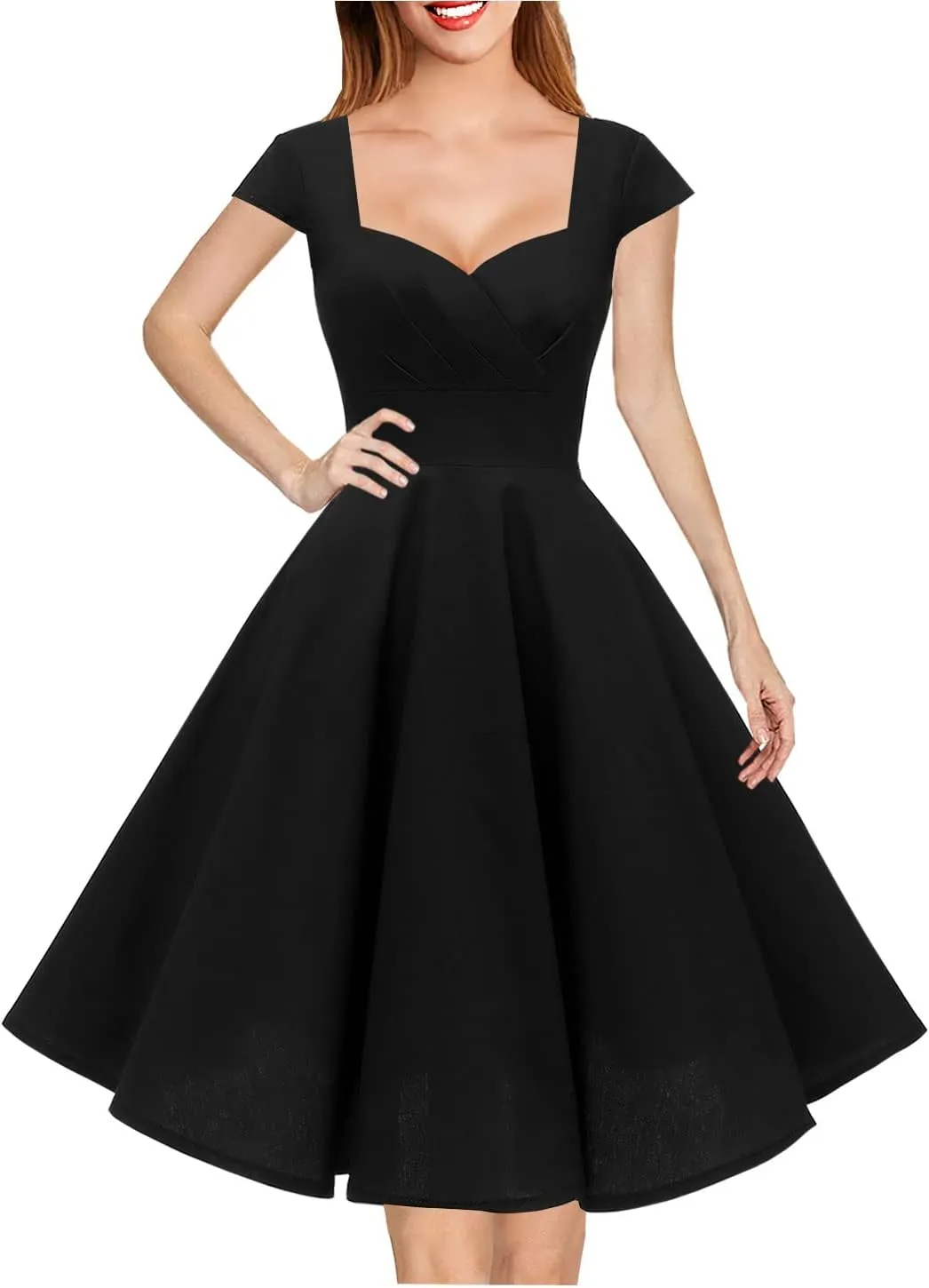 Hanpceirs Women's Cap Sleeve 1950s Retro Vintage Cocktail Swing Dresses with Pocket