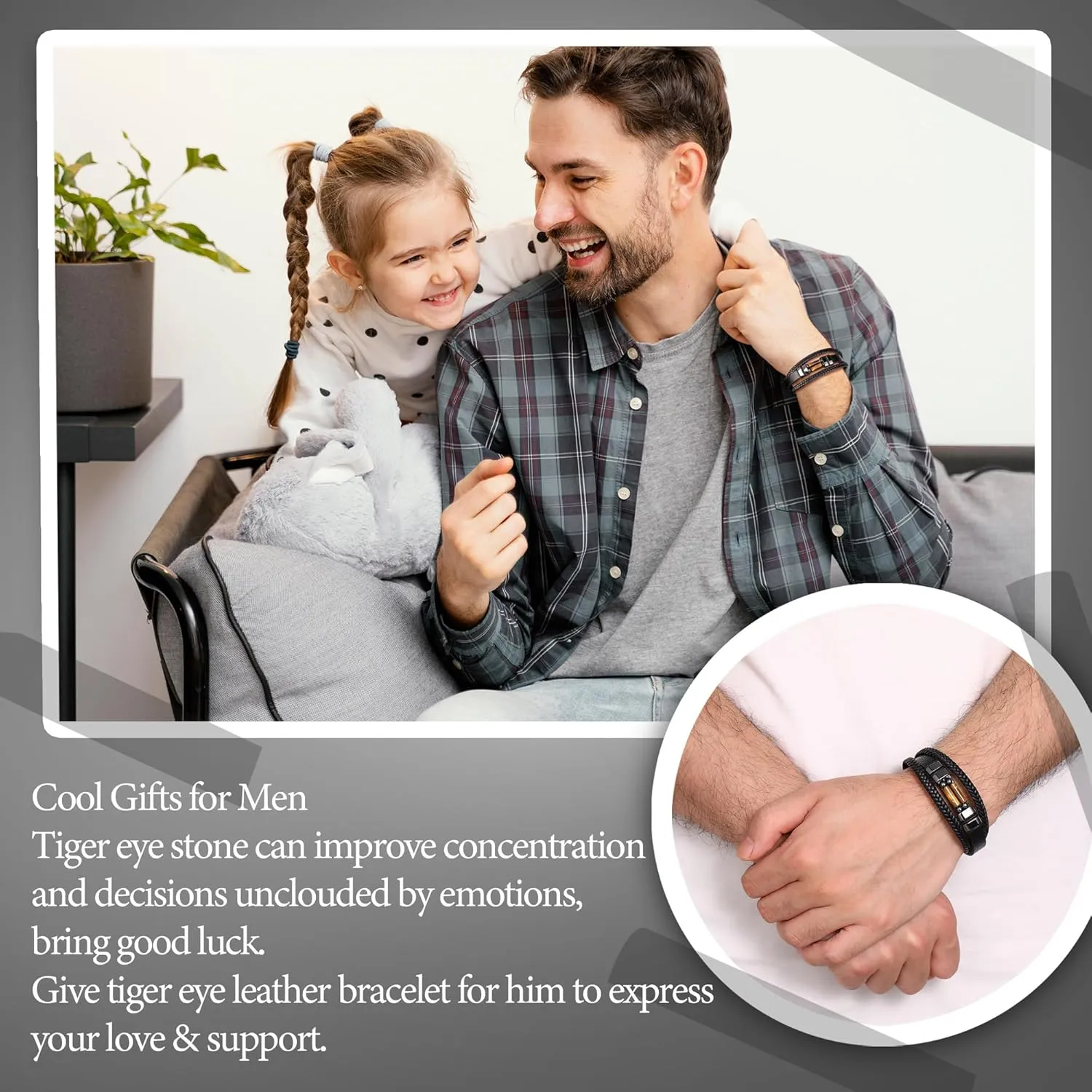 JSJOY Leather Bracelet for Men With Tiger Eye Cool Birthday Gifts for Dad Son I Love You Gifts for Him Husband Anniversary Jewelry Love You forever Bracelets