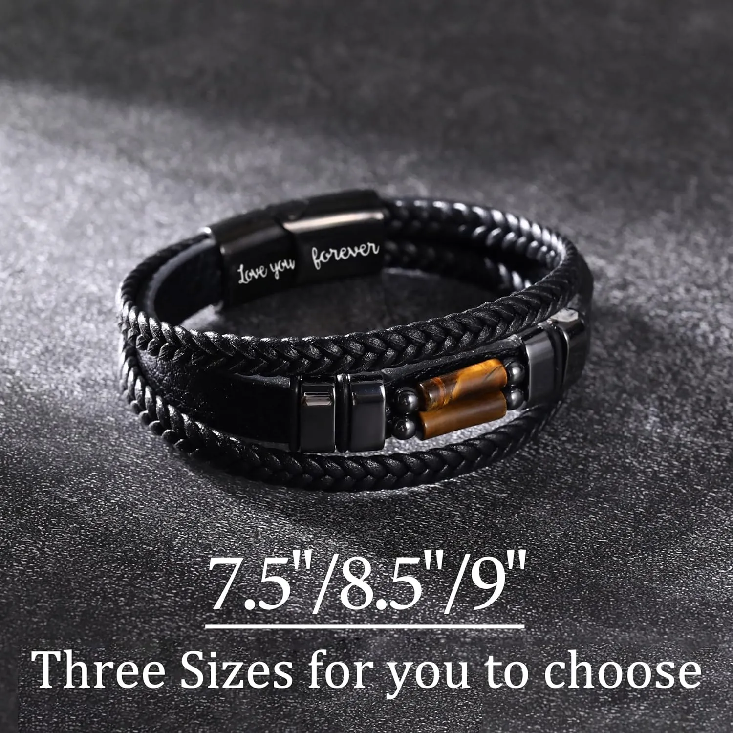 JSJOY Leather Bracelet for Men With Tiger Eye Cool Birthday Gifts for Dad Son I Love You Gifts for Him Husband Anniversary Jewelry Love You forever Bracelets