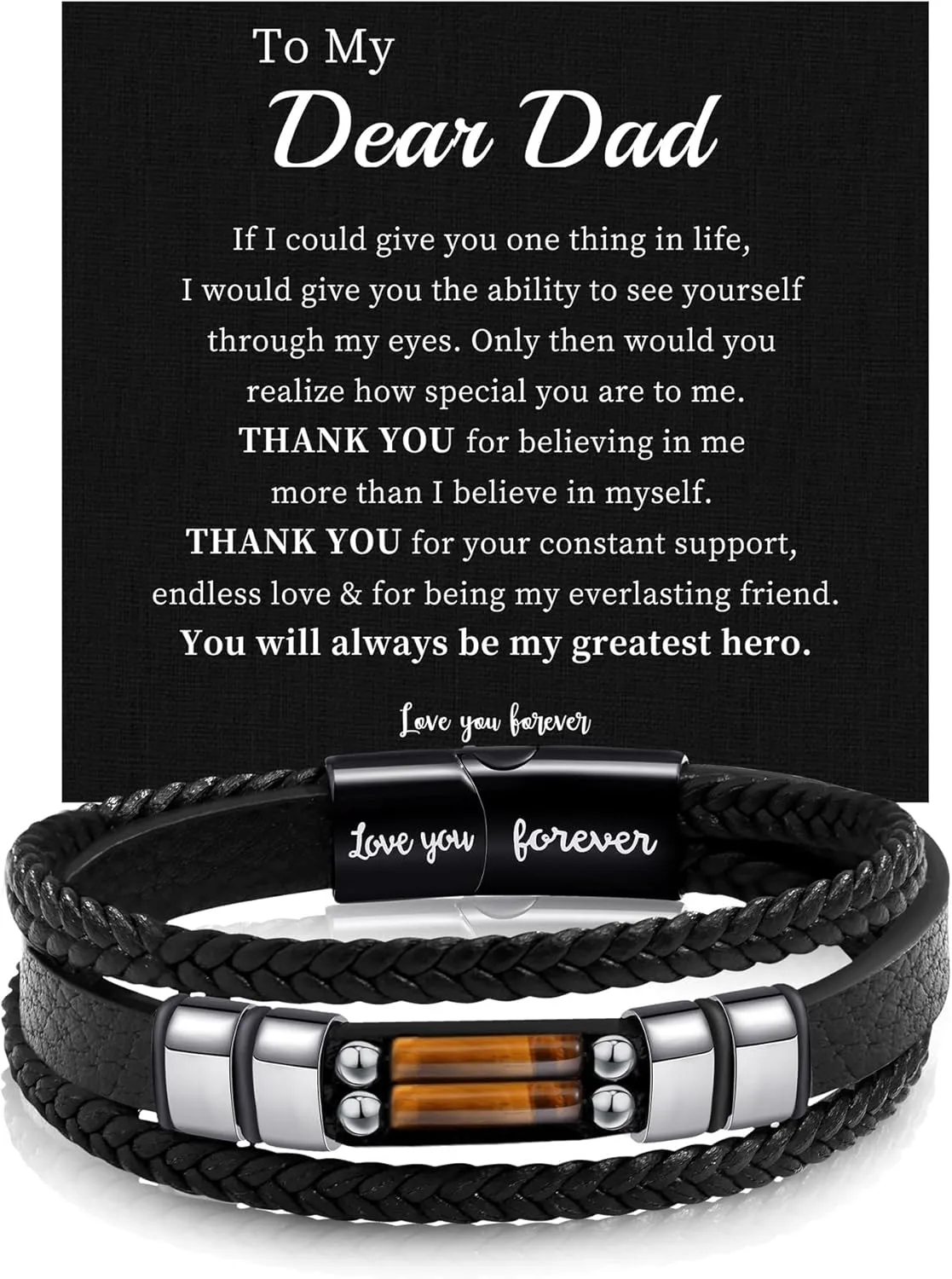 JSJOY Leather Bracelet for Men With Tiger Eye Cool Birthday Gifts for Dad Son I Love You Gifts for Him Husband Anniversary Jewelry Love You forever Bracelets