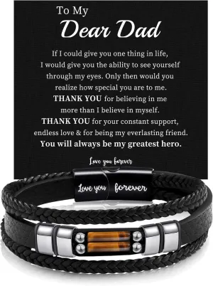 JSJOY Leather Bracelet for Men With Tiger Eye Cool Birthday Gifts for Dad Son I Love You Gifts for Him Husband Anniversary Jewelry Love You forever Bracelets