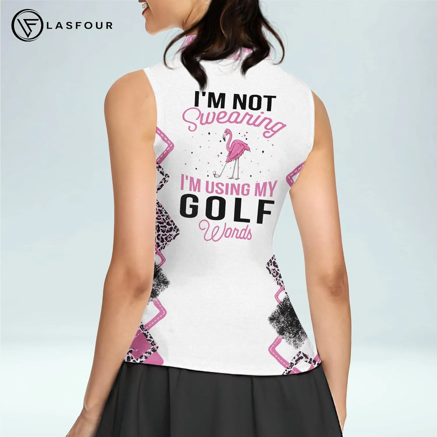 LASFOUR Personalized Funny Golf Shirts for Women Sleeveless. Funny Ladies Golf Shirts, Flamingo Golf Shirt Women