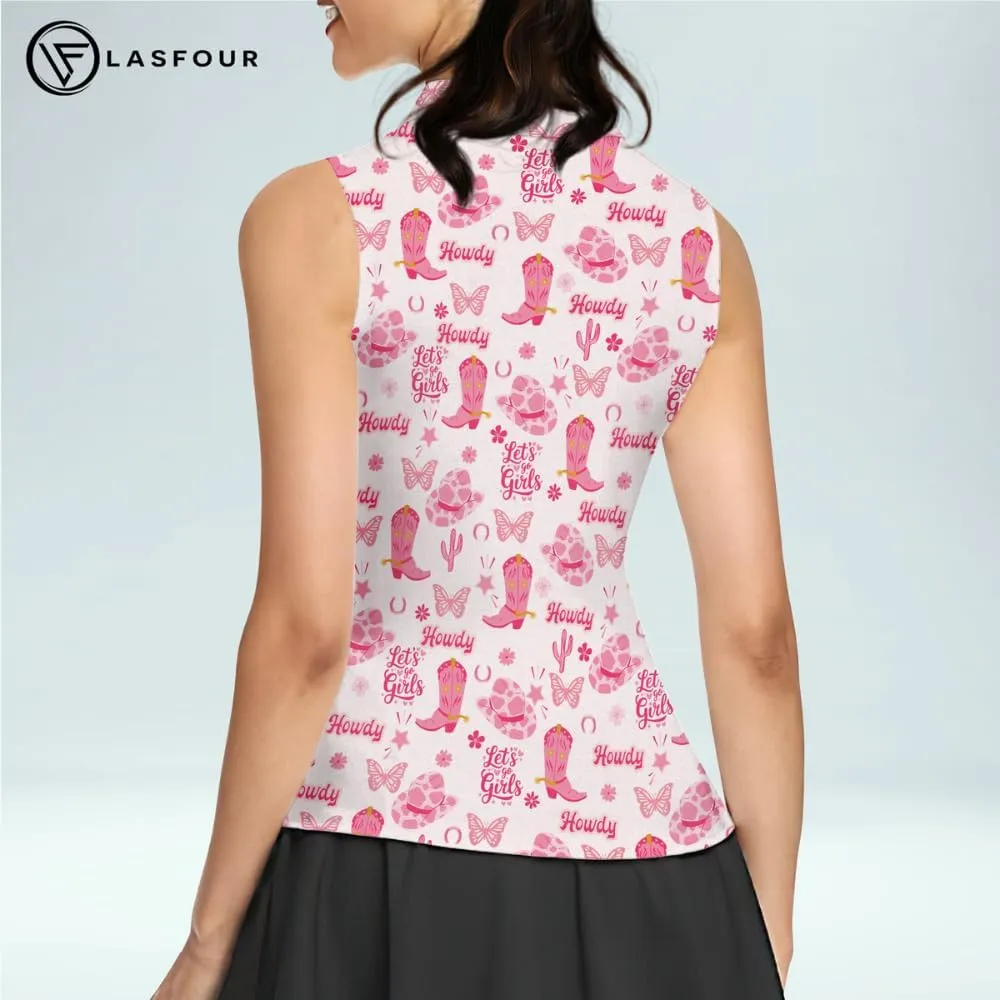 LASFOUR Personalized Funny Golf Shirts for Women Sleeveless. Funny Ladies Golf Shirts, Flamingo Golf Shirt Women