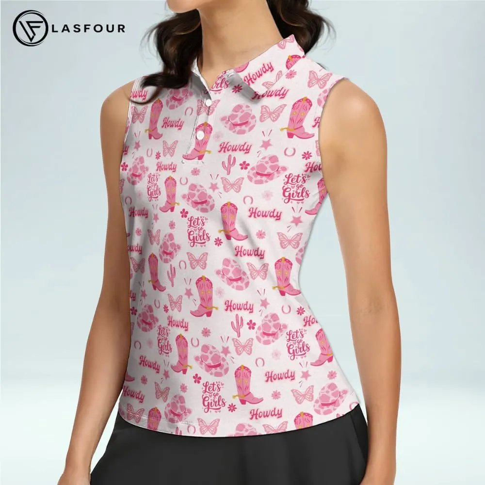 LASFOUR Personalized Funny Golf Shirts for Women Sleeveless. Funny Ladies Golf Shirts, Flamingo Golf Shirt Women