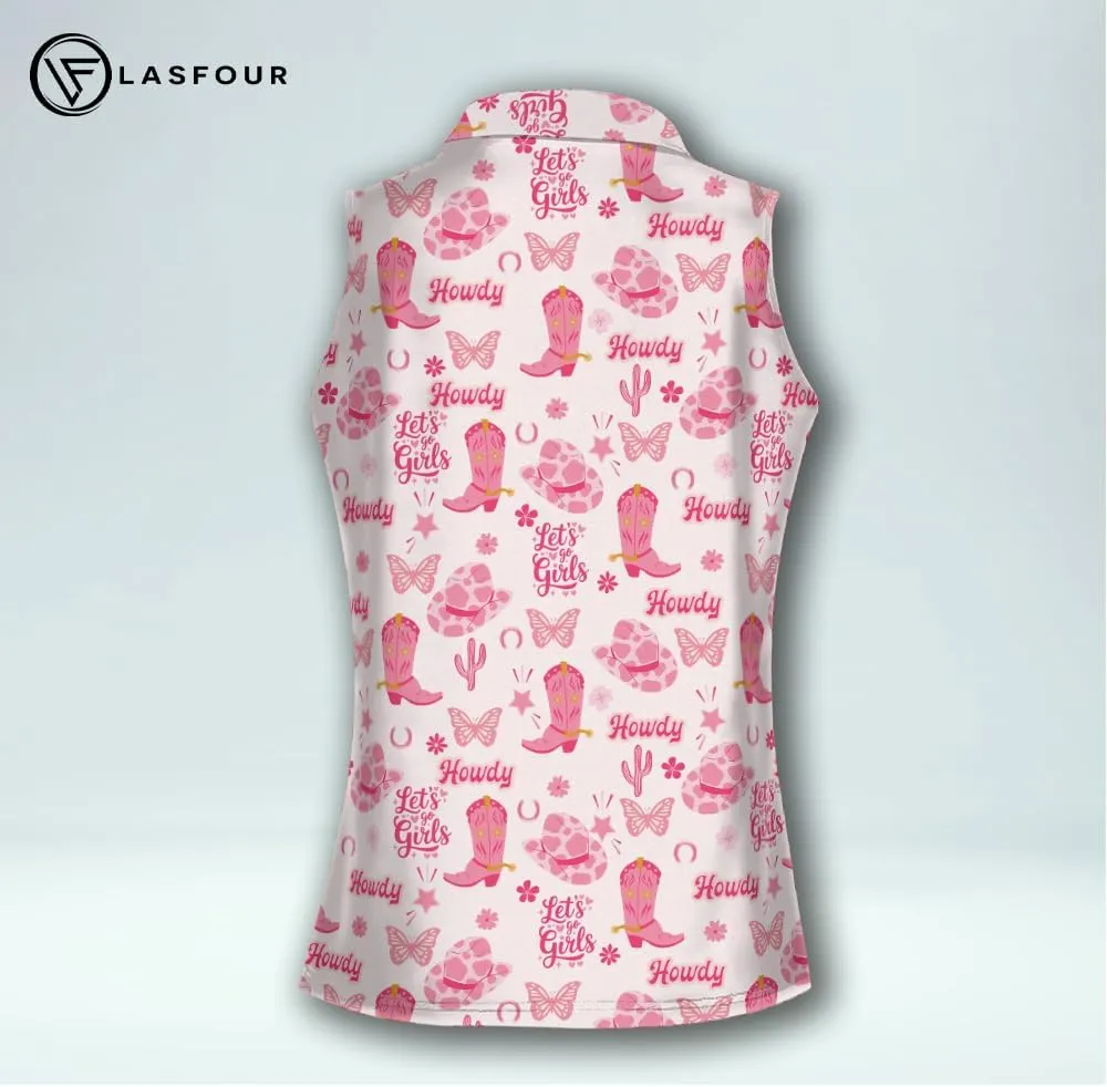 LASFOUR Personalized Funny Golf Shirts for Women Sleeveless. Funny Ladies Golf Shirts, Flamingo Golf Shirt Women