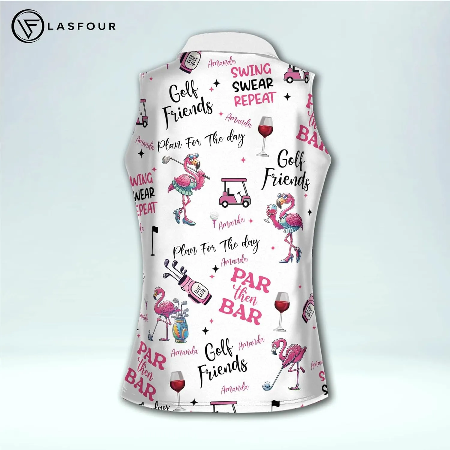 LASFOUR Personalized Funny Golf Shirts for Women Sleeveless. Funny Ladies Golf Shirts, Flamingo Golf Shirt Women