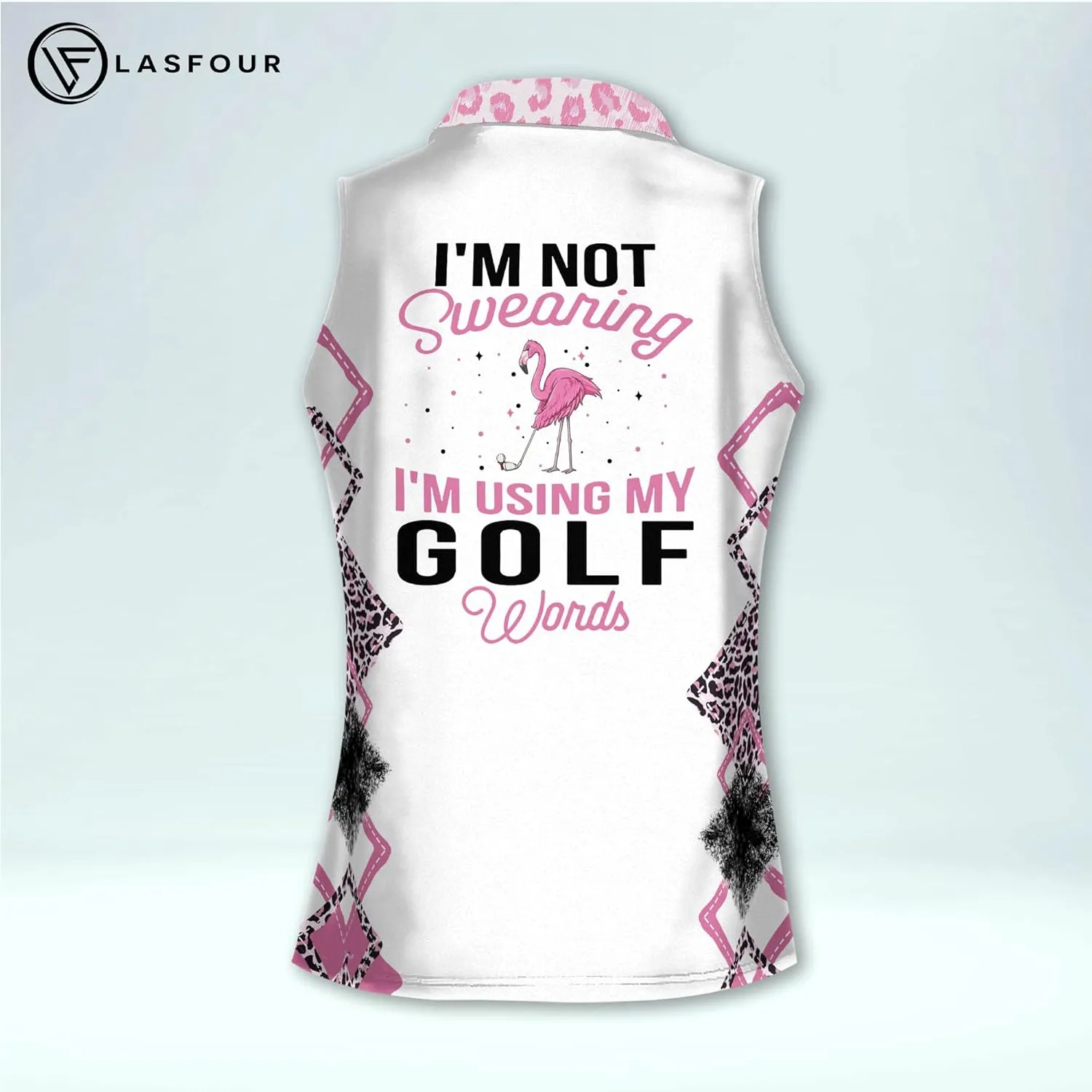 LASFOUR Personalized Funny Golf Shirts for Women Sleeveless. Funny Ladies Golf Shirts, Flamingo Golf Shirt Women