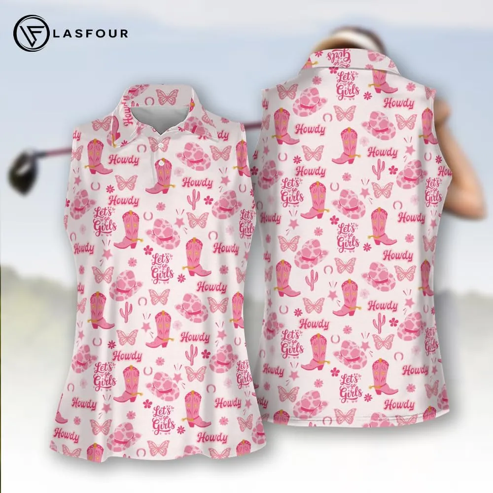 LASFOUR Personalized Funny Golf Shirts for Women Sleeveless. Funny Ladies Golf Shirts, Flamingo Golf Shirt Women