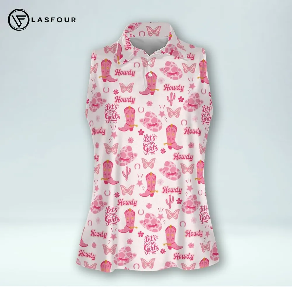 LASFOUR Personalized Funny Golf Shirts for Women Sleeveless. Funny Ladies Golf Shirts, Flamingo Golf Shirt Women