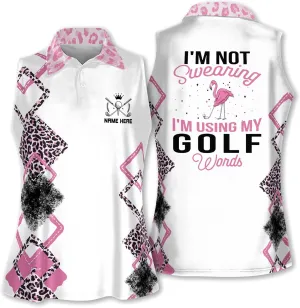LASFOUR Personalized Funny Golf Shirts for Women Sleeveless. Funny Ladies Golf Shirts, Flamingo Golf Shirt Women