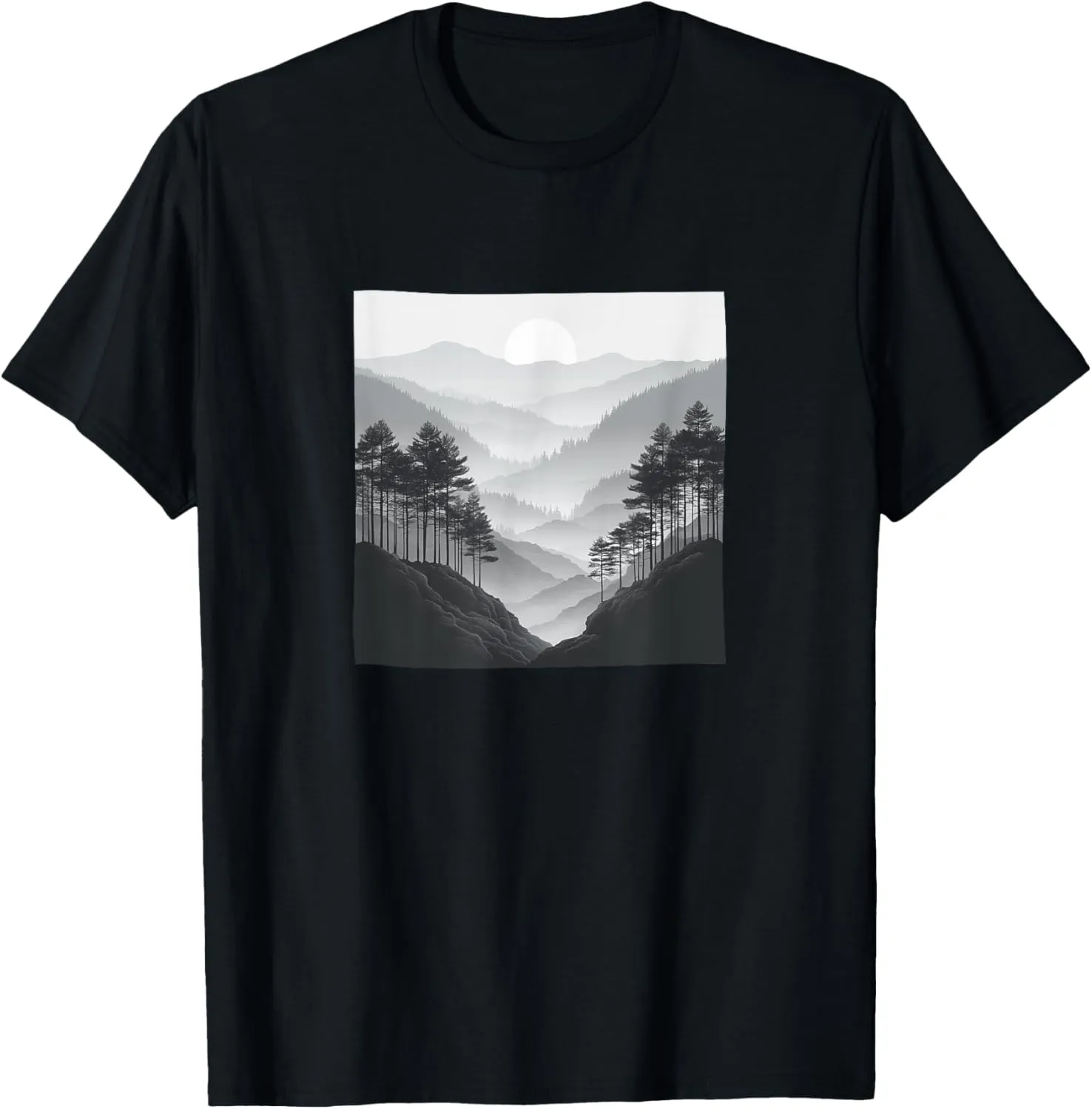 Misty Mountain Valley Vintage Landscape Graphic T-Shirt