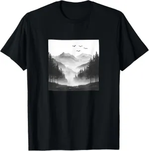Misty Mountain Valley Vintage Landscape Graphic T-Shirt