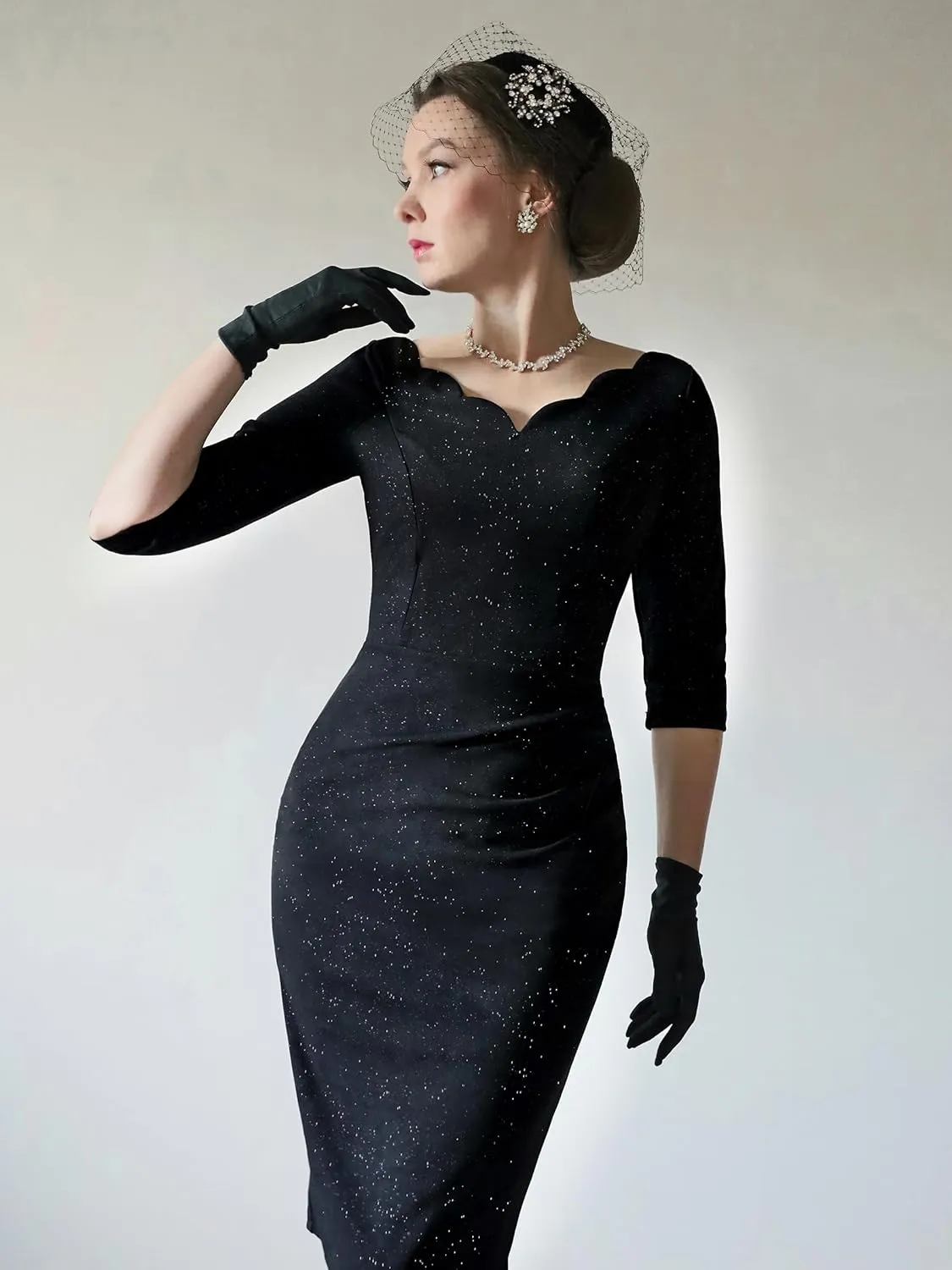 Miusol Women's Retro Ruffle Style 3/4 Sleeve Sparkly Cocktail Dress