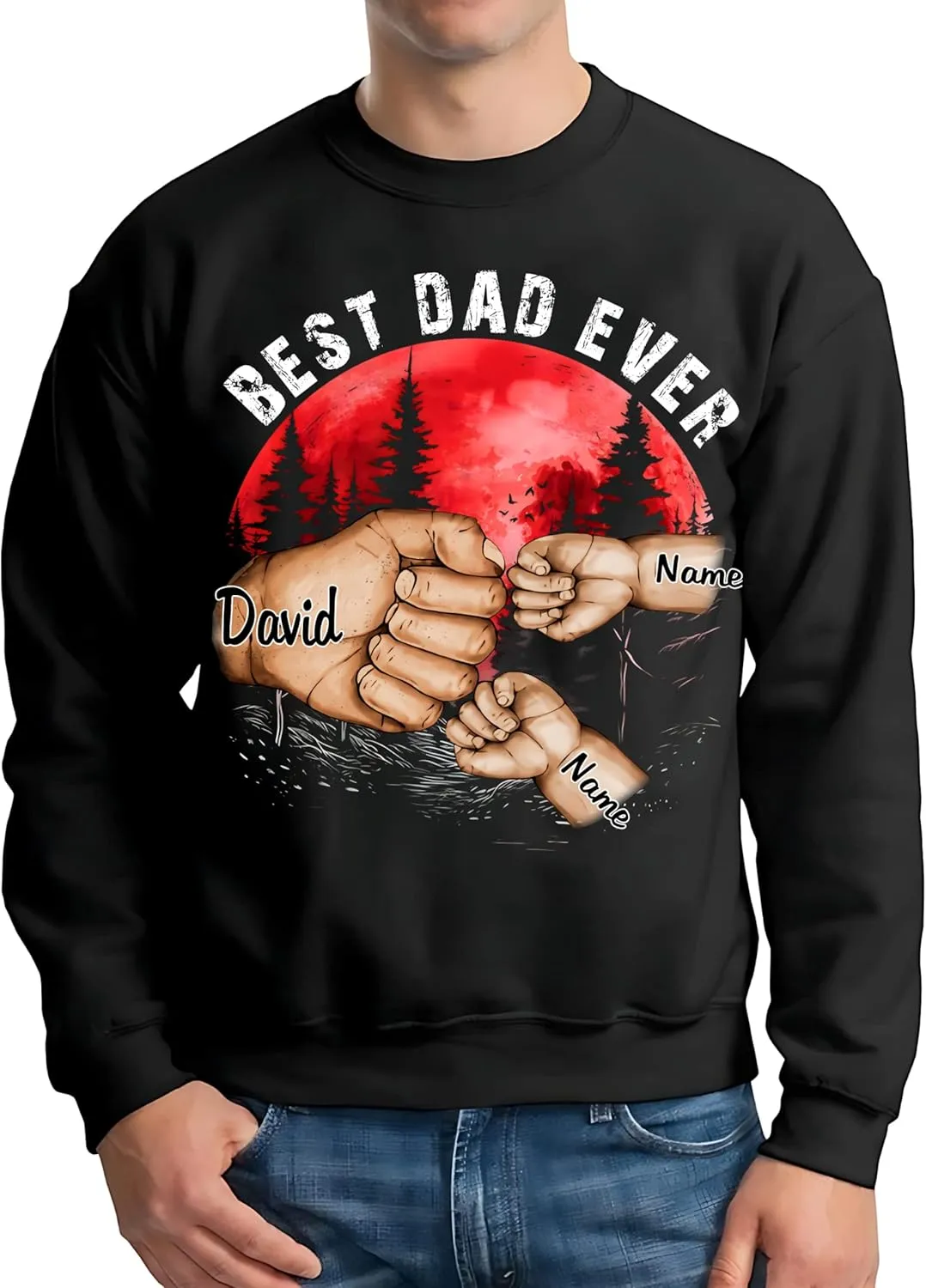 NAZENTI Personalize Best Grandpa Dad Ever Shirt - Custom Fist Bump Papa Father w Kid Name T-Shirt S-4XL Hoodie Sweatshirt