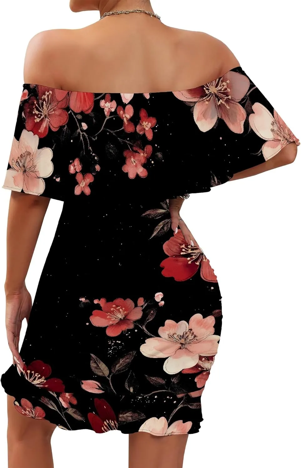 PinkPatty Summer Mini Dress for Women Off Shoulder Ruffled Bodycon Dresses Short Beach Sundress