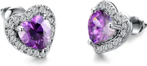 Platinum Plated Heart Shaped Cubic Zircon Solitaire Style Wedding Statement Party Stud Earrings