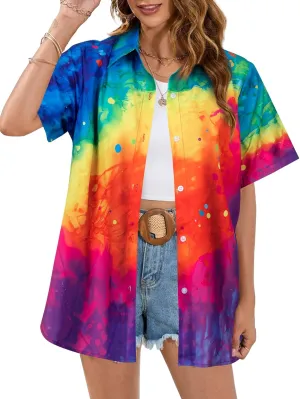 Pride Shirt Women Lesbian Pride Button Down Shirts LGBT Hawaiian Tops Pride Month Outfits Lgbtq Ally Clothes