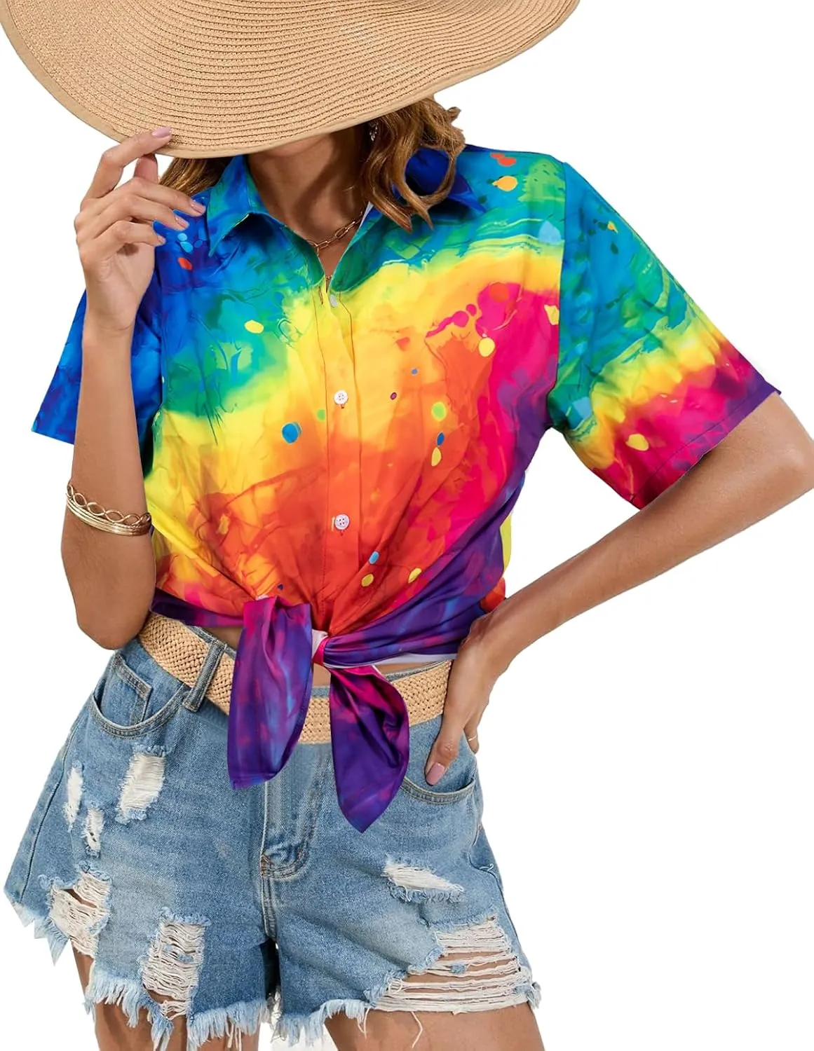Pride Shirt Women Lesbian Pride Button Down Shirts LGBT Hawaiian Tops Pride Month Outfits Lgbtq Ally Clothes