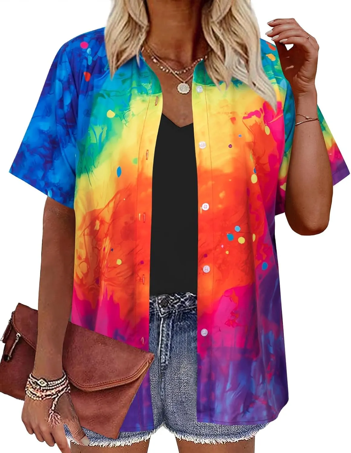 Pride Shirt Women Lesbian Pride Button Down Shirts LGBT Hawaiian Tops Pride Month Outfits Lgbtq Ally Clothes