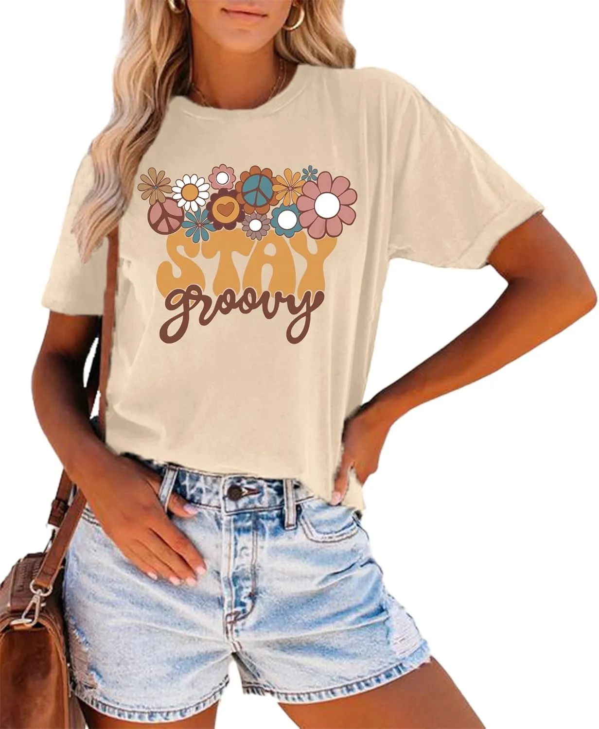Stay Groovy Shirt for Womens Floral Graphic Retro Shirts Hippie 70s Tee Summer Tee Tops