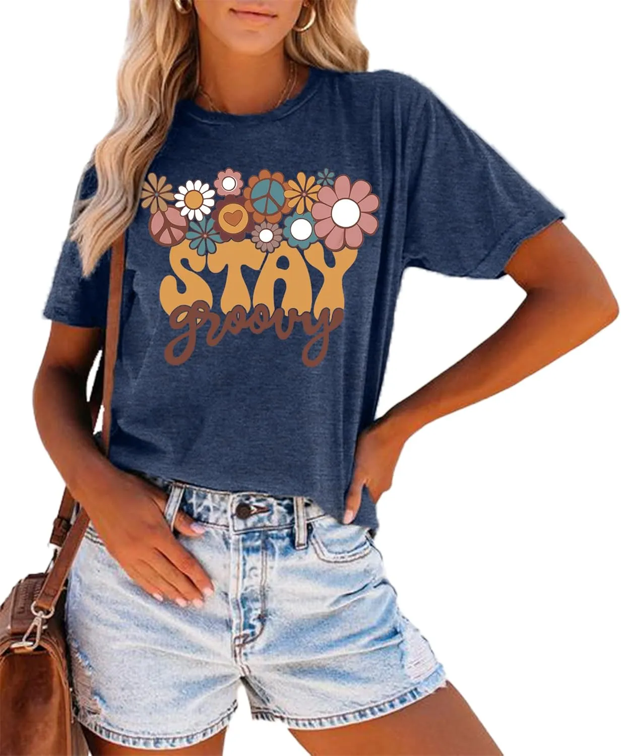 Stay Groovy Shirt for Womens Floral Graphic Retro Shirts Hippie 70s Tee Summer Tee Tops
