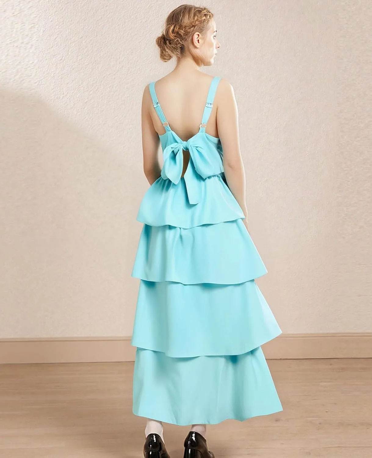 Tiered Ruffle Dress Women Casual Summer Spaghetti Strap Sleeveless Floral Layered Maxi Dress for Women Beach Sundress