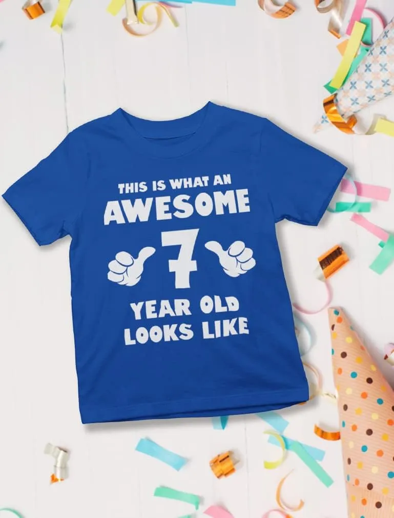 Tstars 7th Birthday Shirt Boy Girl Gifts This is What an Awesome 7 Year Old Looks Like Youth Kids T-Shirt