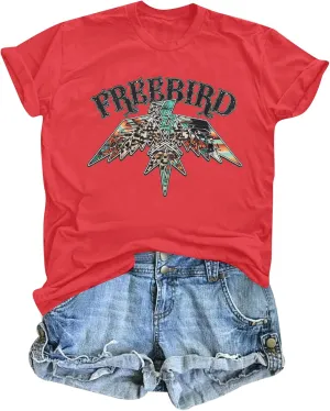 Vintage Rock Band T-Shirts Women: Retro Eagle Graphic Shirts Rock Concert Tee Music Lover Casual Short Sleeve Tops