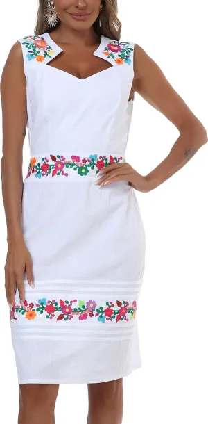 Women's Vintage Summer Dress Floral Embroidered V Neck Casual Party Cocktail Wrap Dress